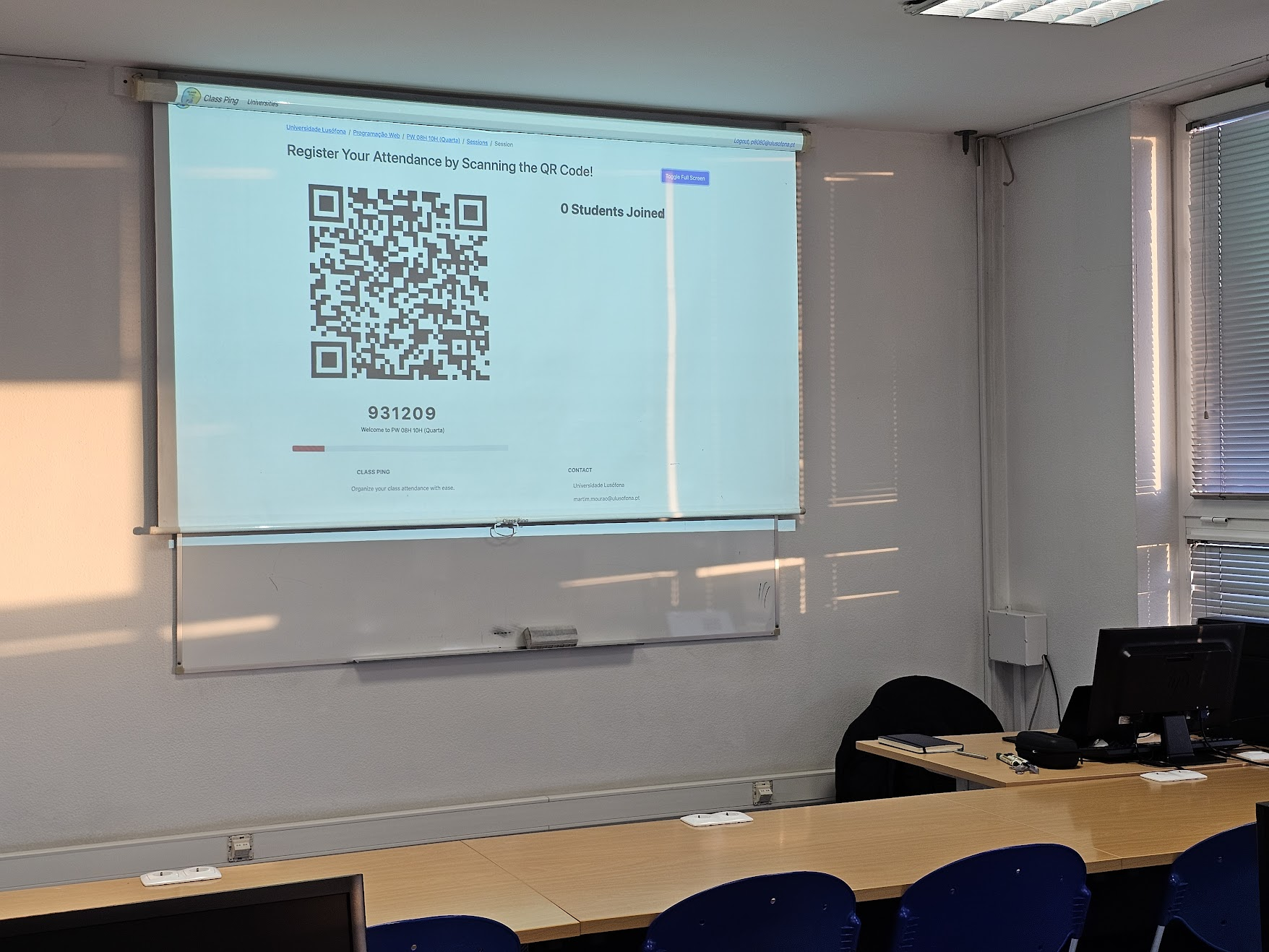 Professor OTP Display Demo - Screenshot showing the OTP interface with code and timer